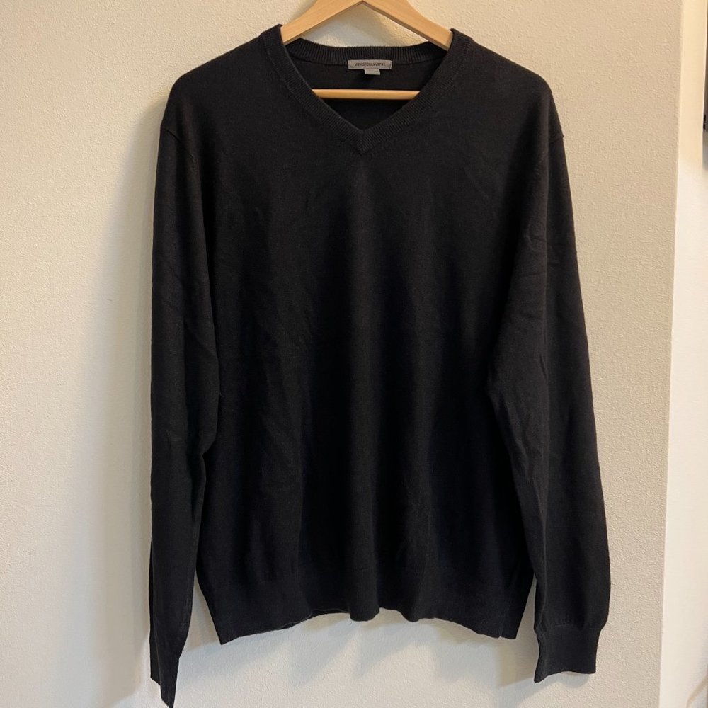Johnston & Murphy Silk Blend V-Neck Sweater — Black Pullover, Men's XL
